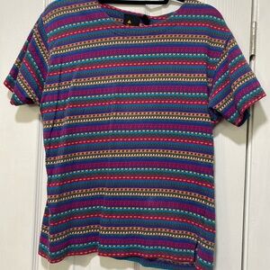Vintage Liz Sport by Liz Claiborne Boho Striped Shirt Med Aztec 90 Retro Tshirt